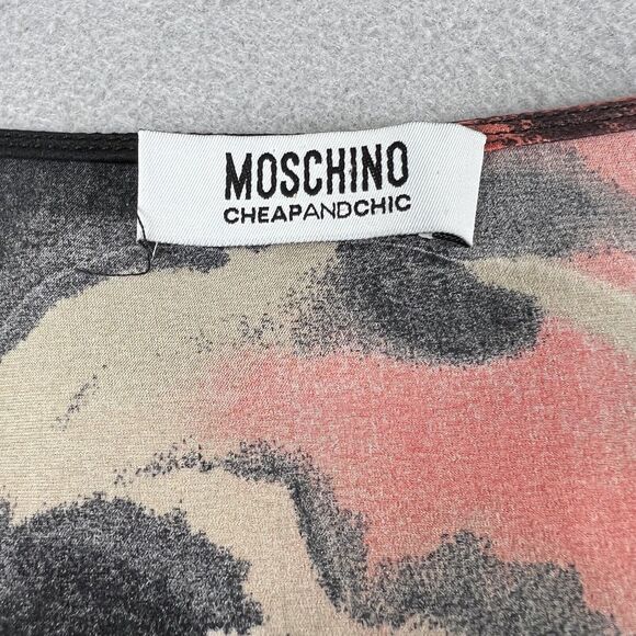 Moschino Cheap And Chic Silk Abstract Floral Red Key Hole Cap Sleeve Blouse‎ 8 - Picture 12 of 16